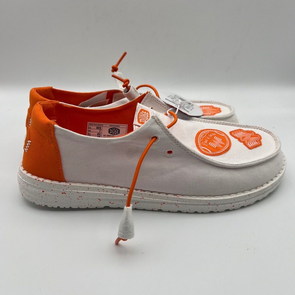 Hey Dude Wendy Whataburger Shoes Womens 9 White Orange Canvas‎ Slip On Loafers - Picture 4 of 11